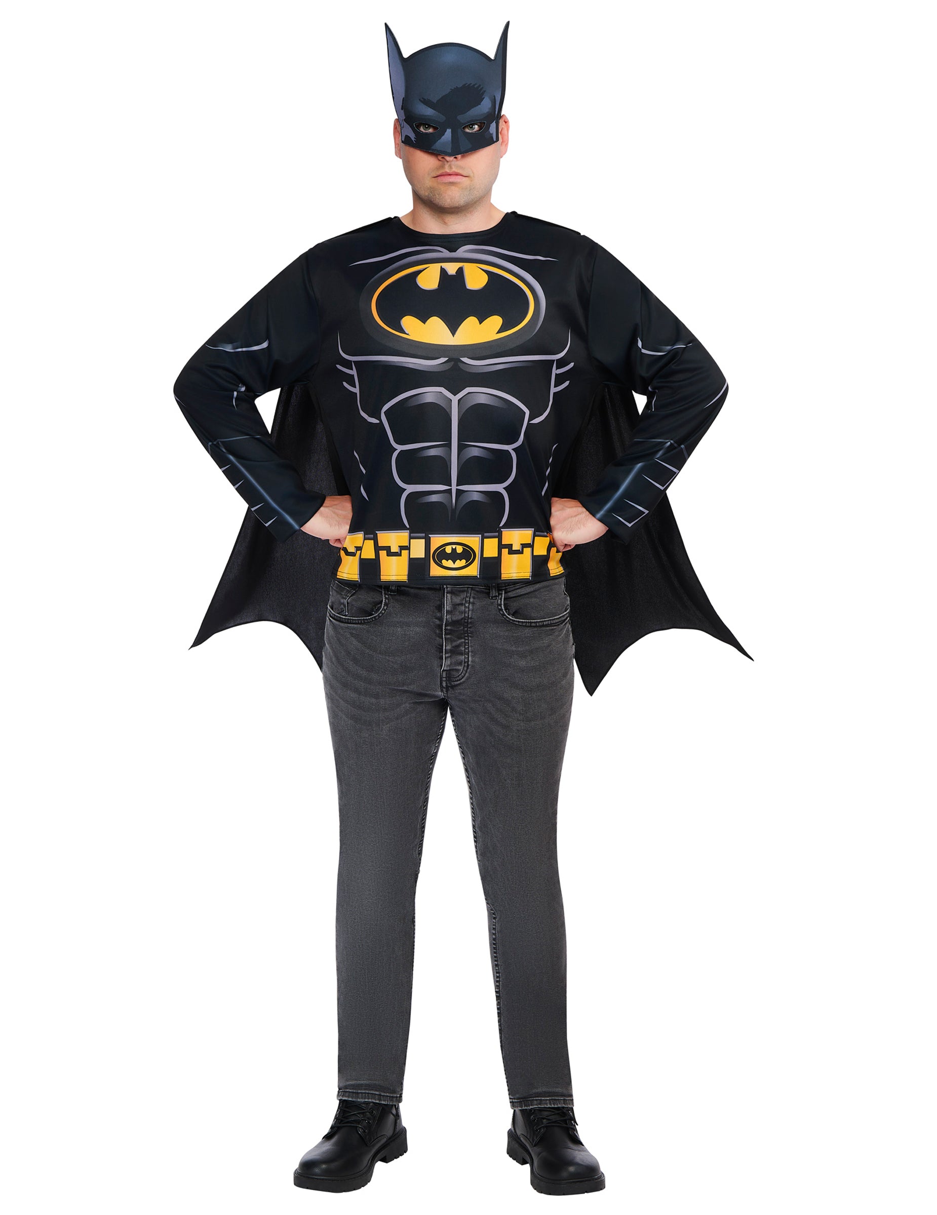 Kit top et masque Batman pour adulte noir et jaune avec cape