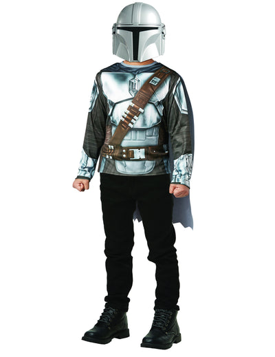 Kit top et masque The Mandalorian pour enfant gris et argenté avec cape