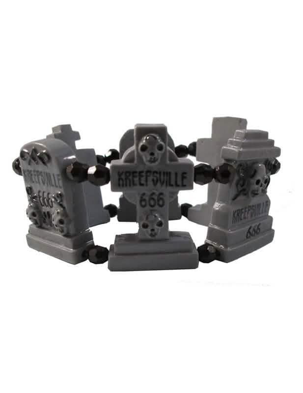 Bracelet tombe crâne pour adulte gris avec perles noires