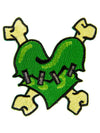 Patch Kreepsville Gothic Heart pour adulte vert avec os croisés et coutures