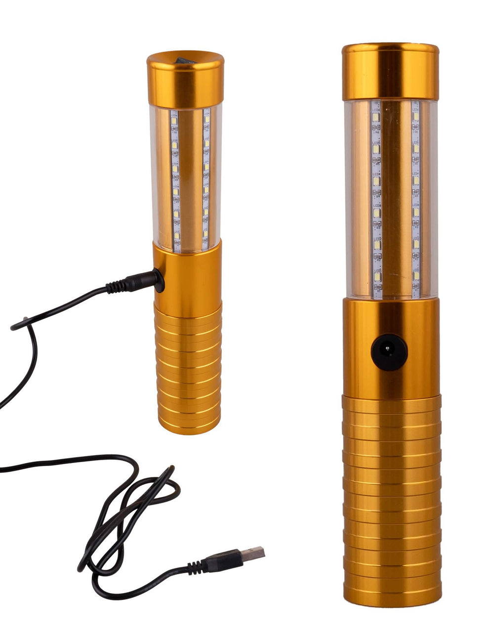 USB-kaapeli ja LED-kimaltelulampun latausportti pullolle kulta