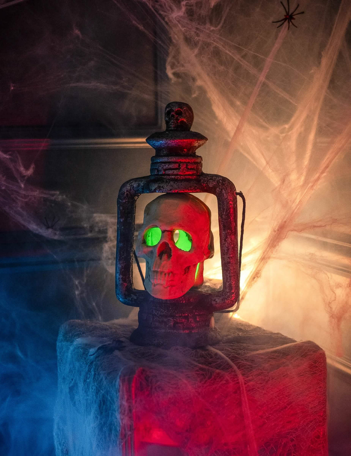Lyhtypääkallon halloweenin vihreän valotehosteen yksityiskohta