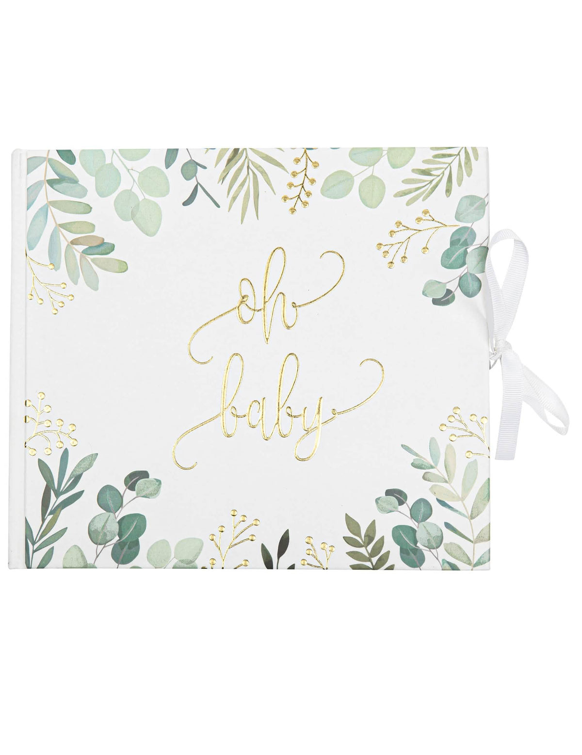 Livre d'or oh baby eucalyptus pour baby shower blanc métal et or
