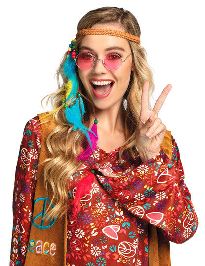 Lunettes roses portées du lot de 3 lunettes rondes hippies pour adulte