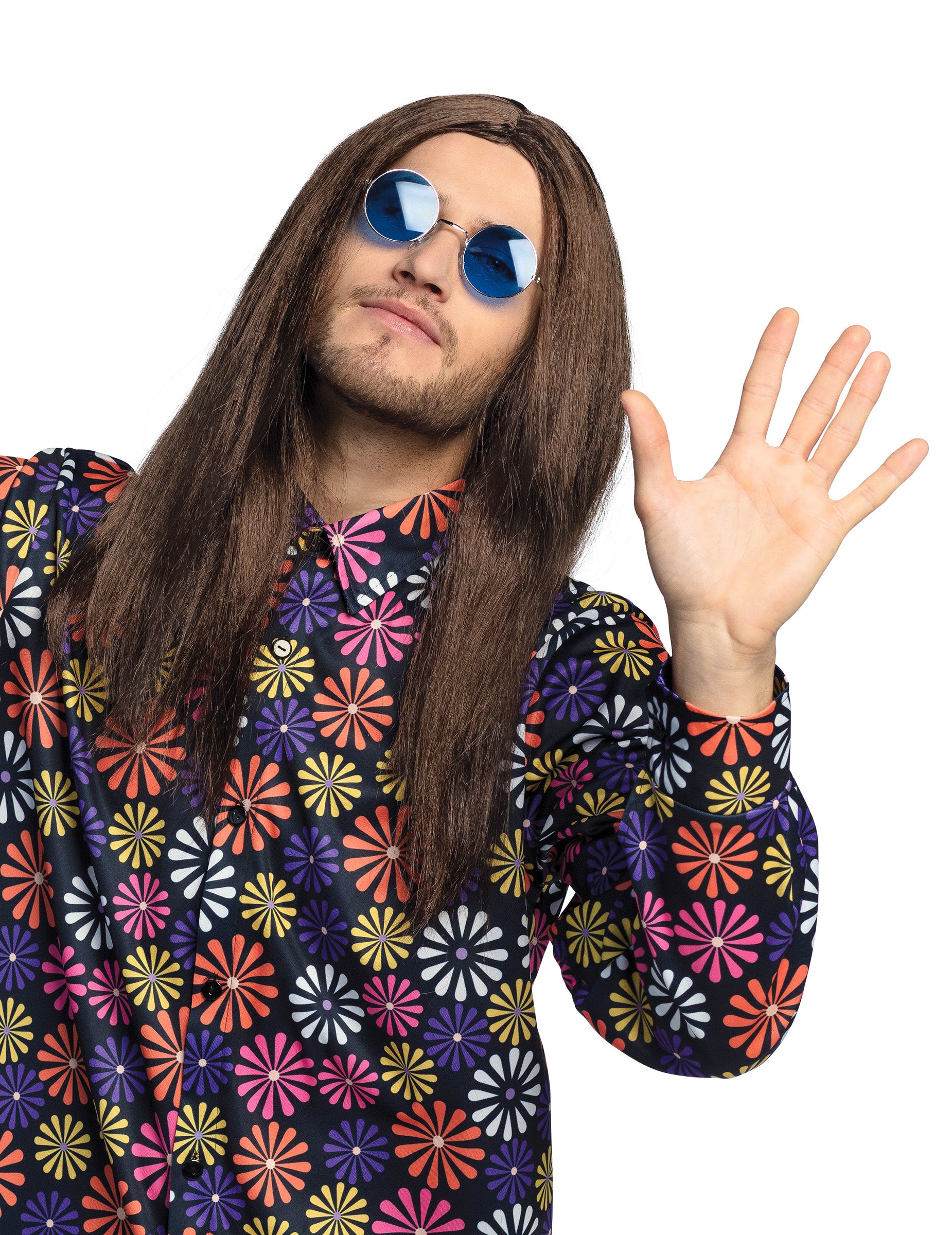Lunettes bleues portées du lot de 3 lunettes rondes hippies pour adulte