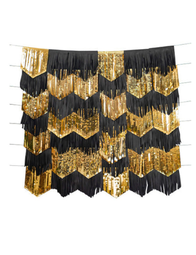 Lot de 7 guirlandes tassels de fête pour décoration noires et or