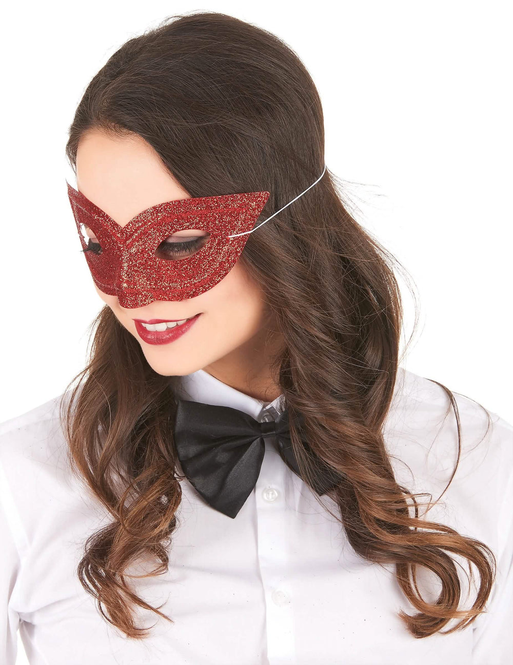 Loup vénitien pailleté pour adulte rouge