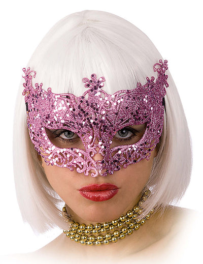 Loup vénitien pour adulte rose brillant à paillettes