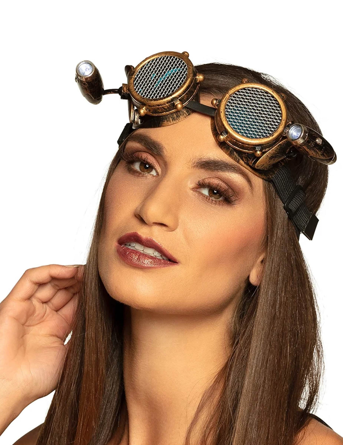 silmälasit avec lumière frontale steampunk pour aikuiset bronze avec verres grillagés