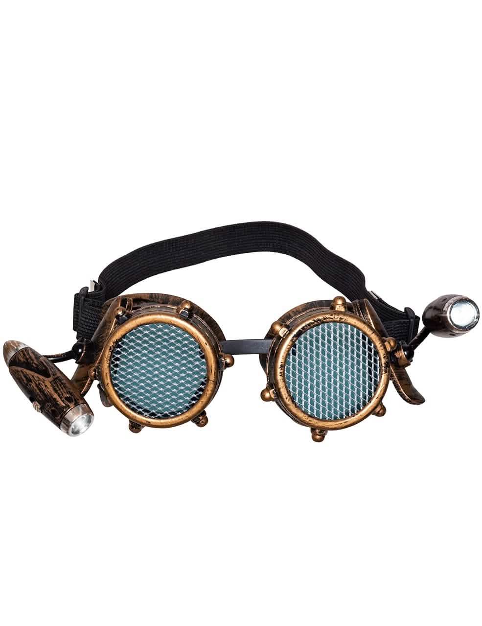 steampunk-silmälasien sivulamppujen yksityiskohta aikuisille tarkoitetulla etuvalolla