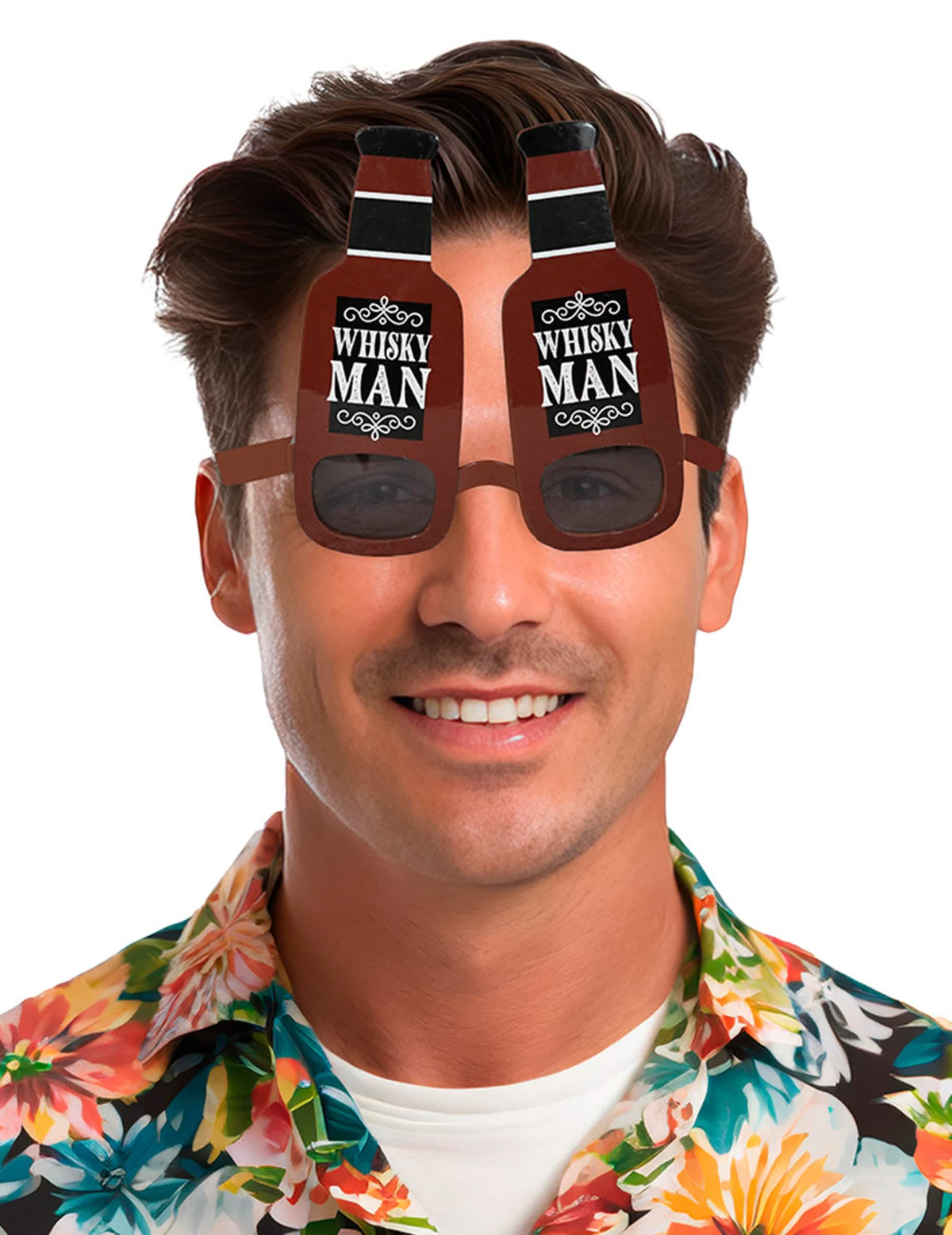 Lunettes bouteilles de whisky pour adulte marron avec étiquette Whisky Man