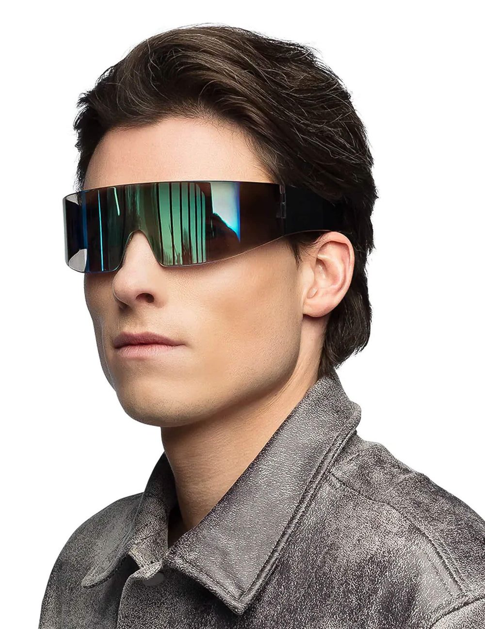 Lunettes futuristes pour adulte à verres irisés verts et bleus