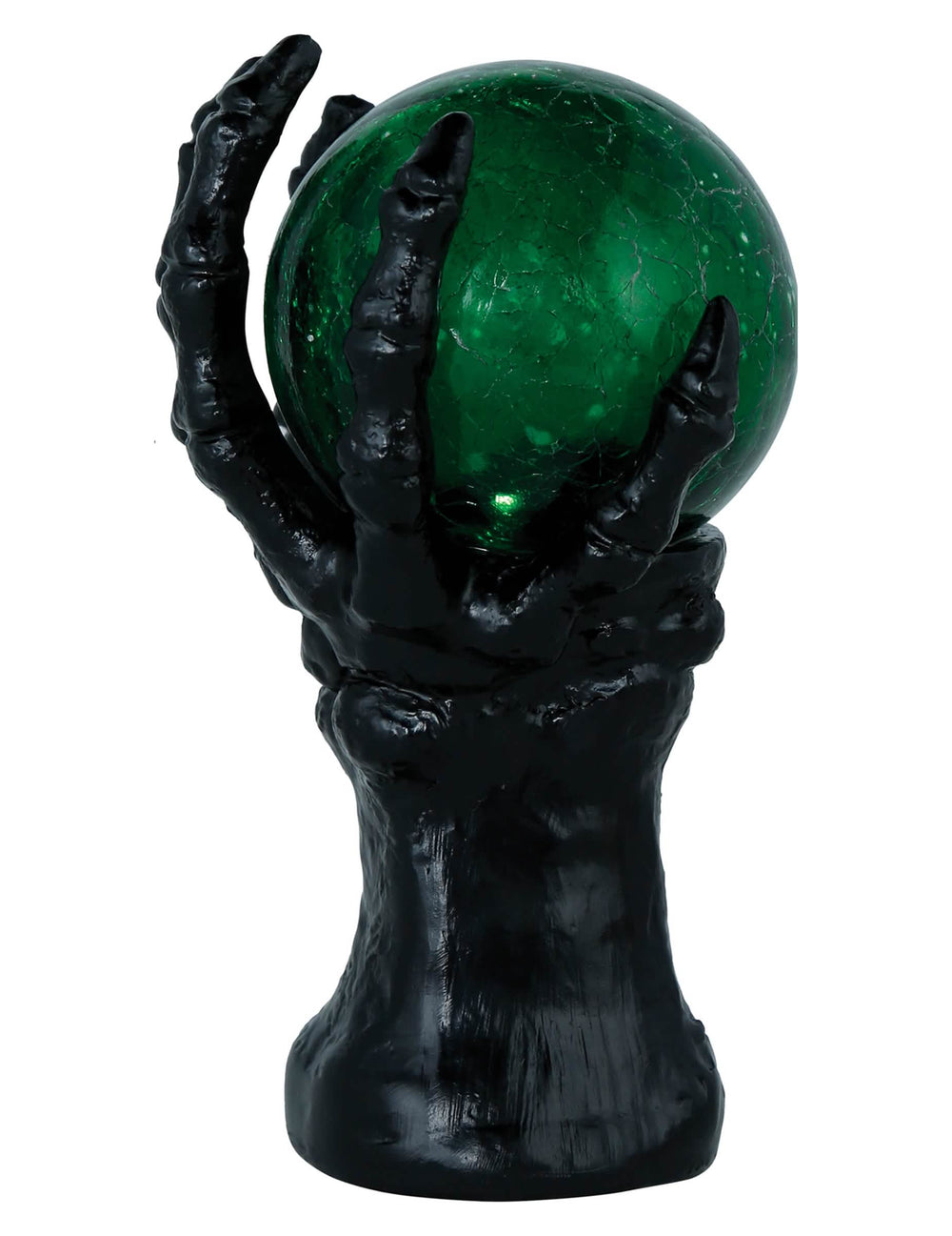 Vue de profil de la main squelette avec boule de cristal lumineuse