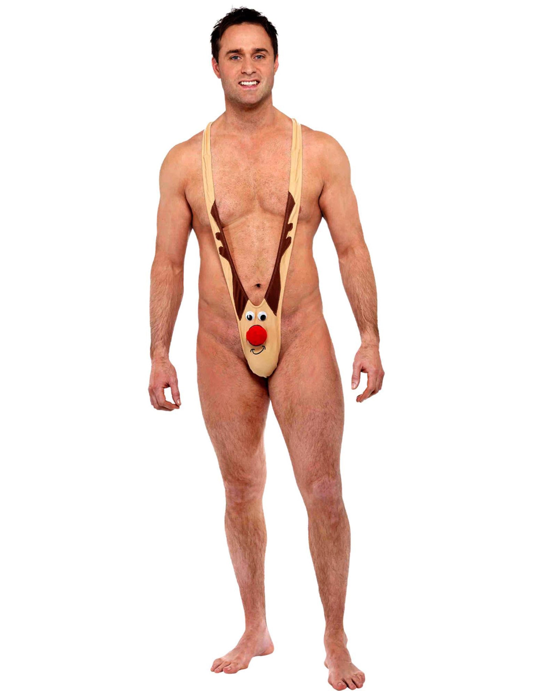 Vue de face du mankini renne humoristique pour adulte