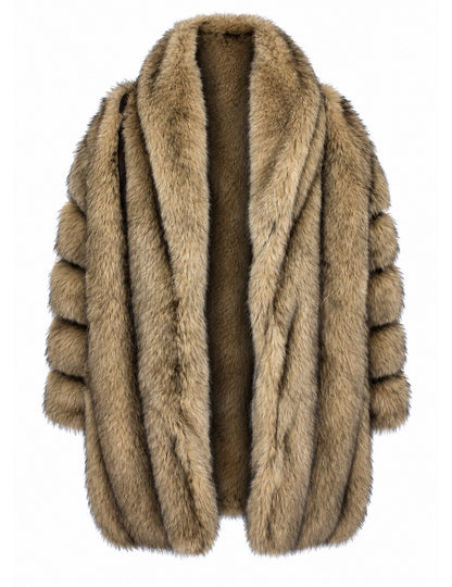 Manteau long en fausse fourrure de luxe marron