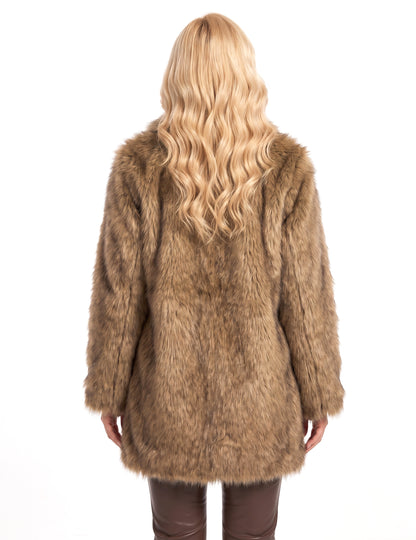Manteau long en fausse fourrure de luxe marron