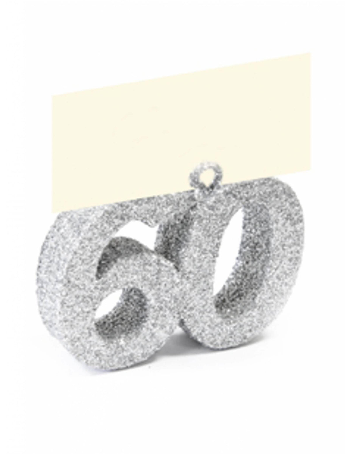 Marque place chiffre 60 pailleté argenté avec porte-nom