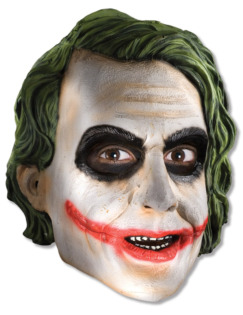 Masque 3/4 Joker the Dark Night™ pour adulte blanc avec maquillage noir et rouge et cheveux verts