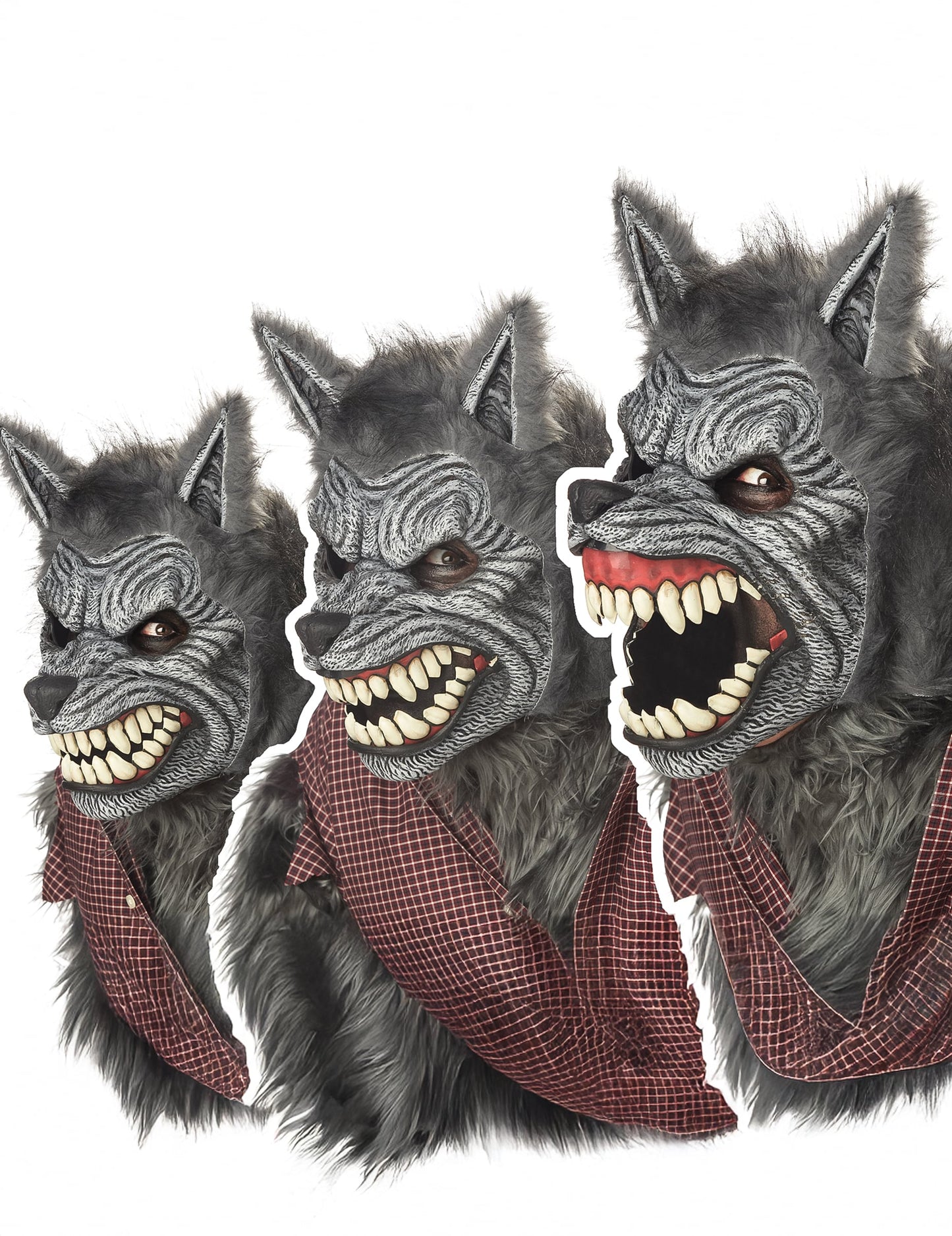 Détail du mouvement de la mâchoire du masque articulé loup garou ani-motion™