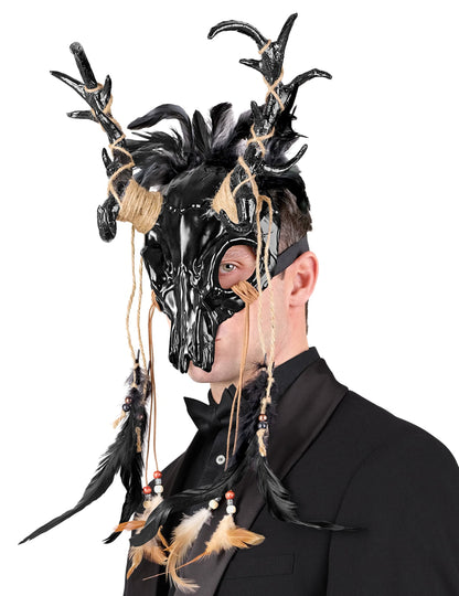Vue de profil du masque chaman vaudou pour adulte