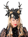 Masque chaman vaudou pour adulte noir à plumes et bois