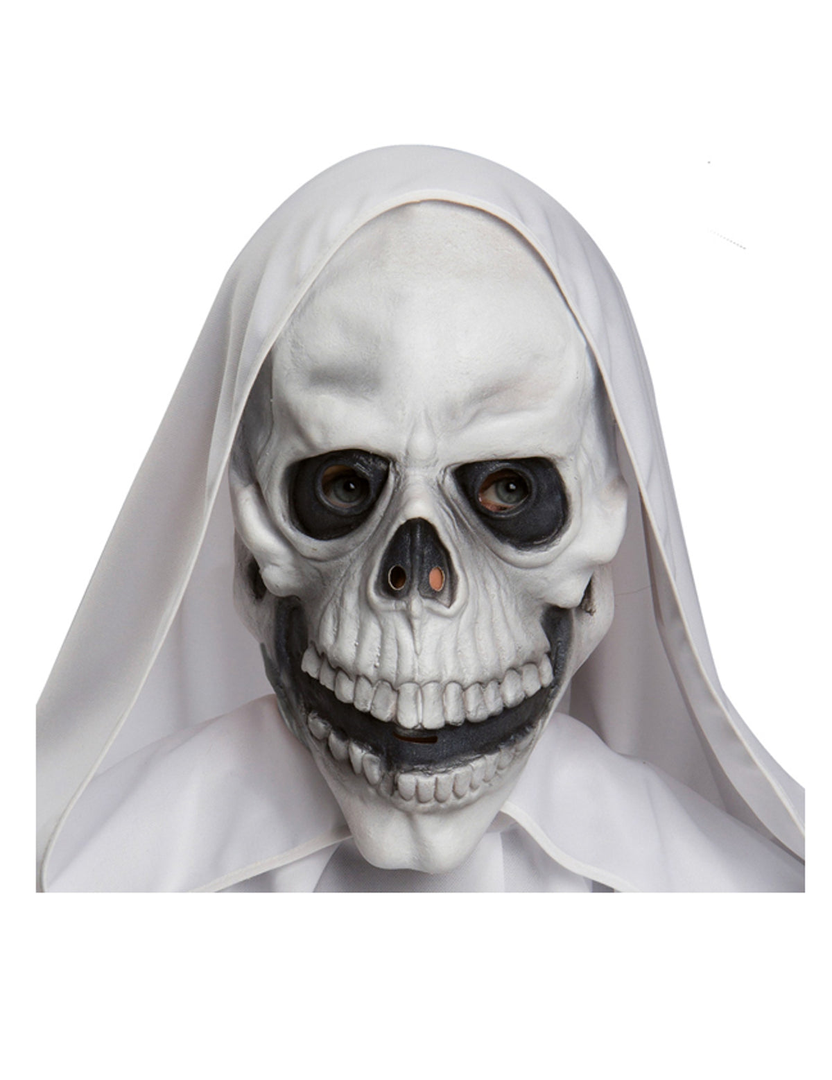 Masque crâne en latex pour adulte blanc avec capuche blanche