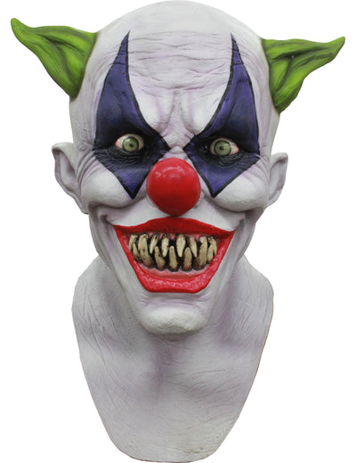 Masque de clown pour adulte blanc aux cheveux verts et dents acérées