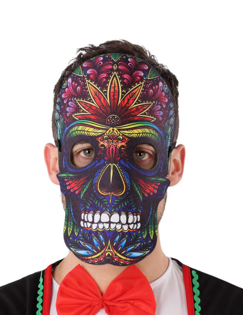 Dìa de los muertos -naamio, nahka- ja huopavaikutelma, aikuiset, monivärinen, kukkakuvioinen