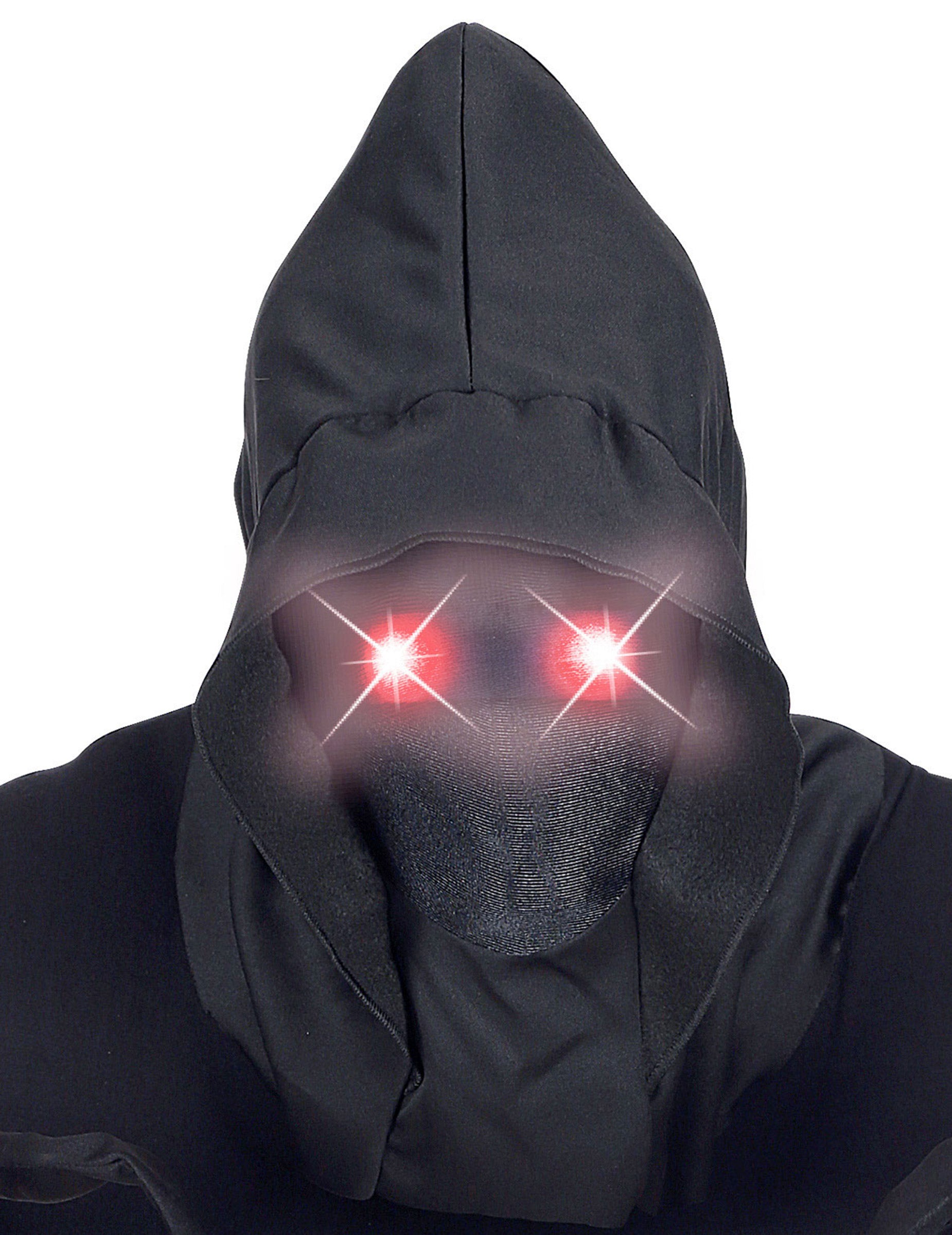 Masque intégral à capuche visage invisible et yeux lumineux pour adulte noir et rouge