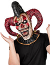 Masque intégral joker démoniaque pour adulte noir et rouge avec grelots dorés
