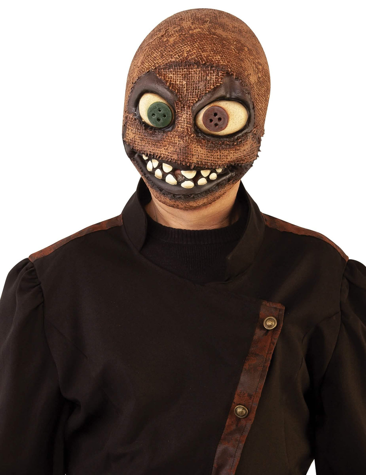 Masque latex effet sac pour homme marron avec yeux boutons