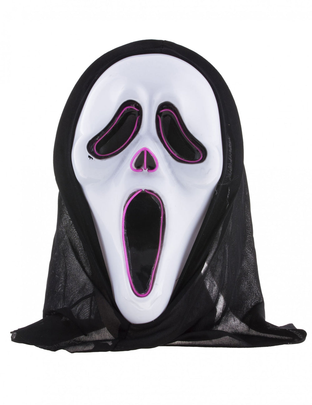 Masque LED fantôme hurlant pour adulte blanc avec contours roses