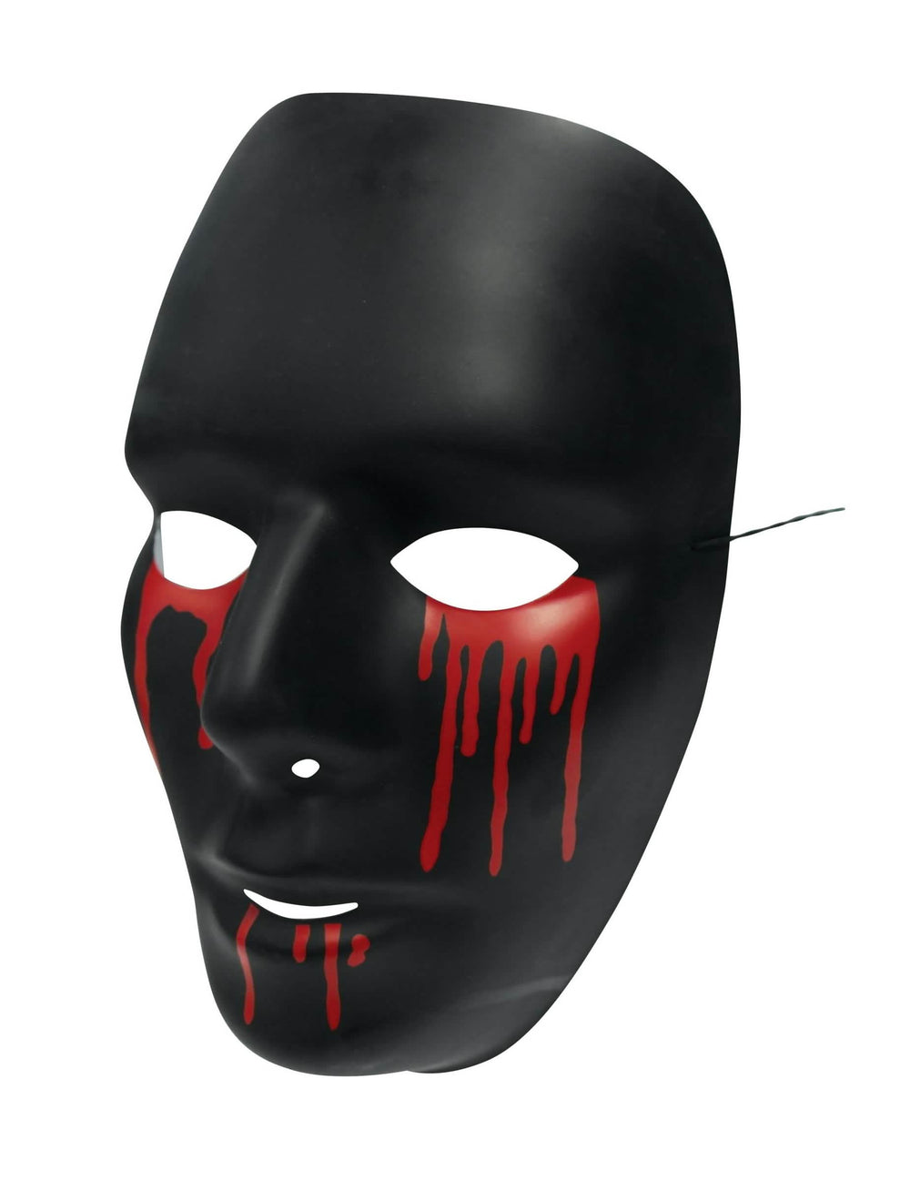 Sivuprofiilinäkymä halloween-miesten mustasta maskista punaisilla verillä valuilla kyynelillä