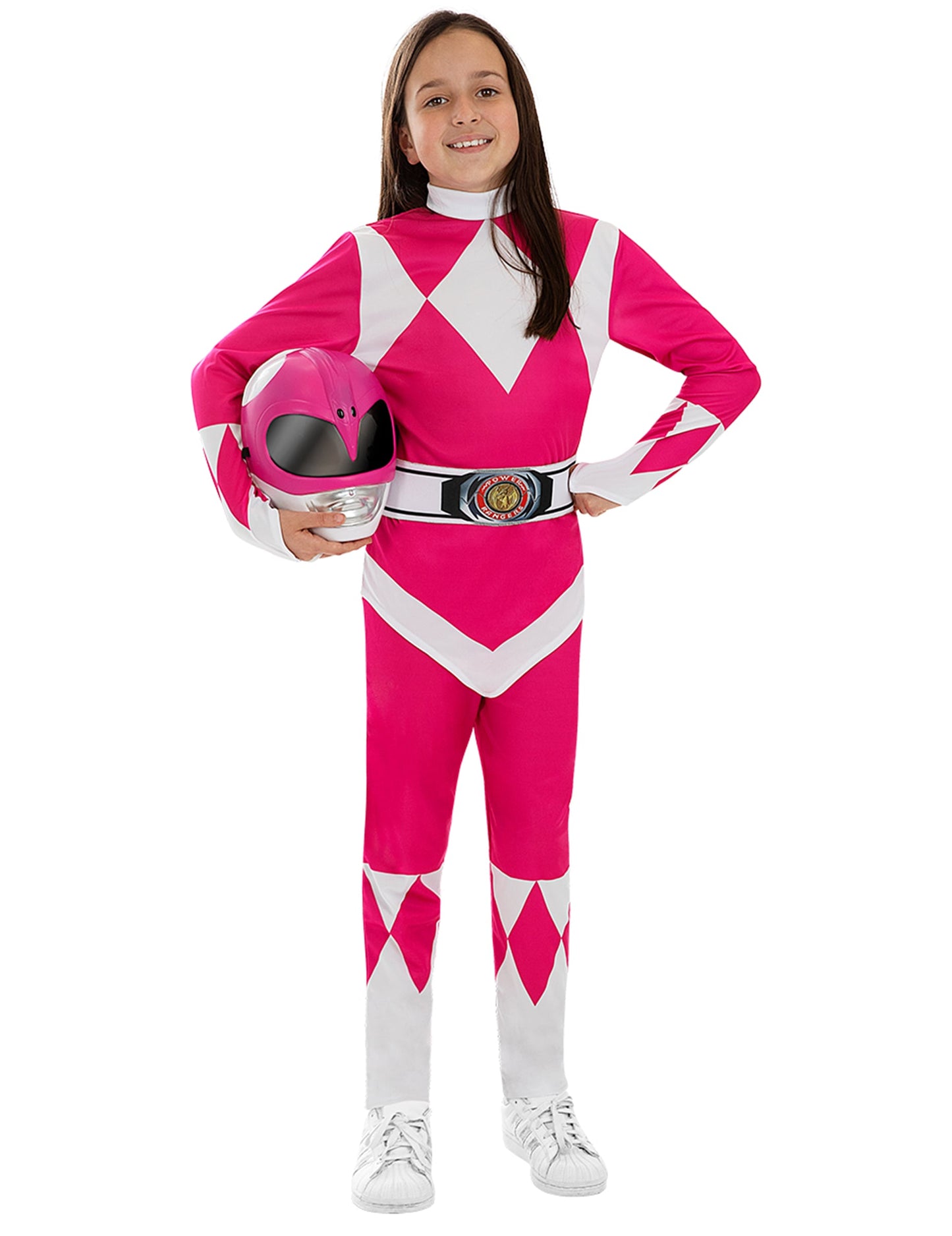 Vue d'ensemble du déguisement porté du masque Power Ranger™ rose
