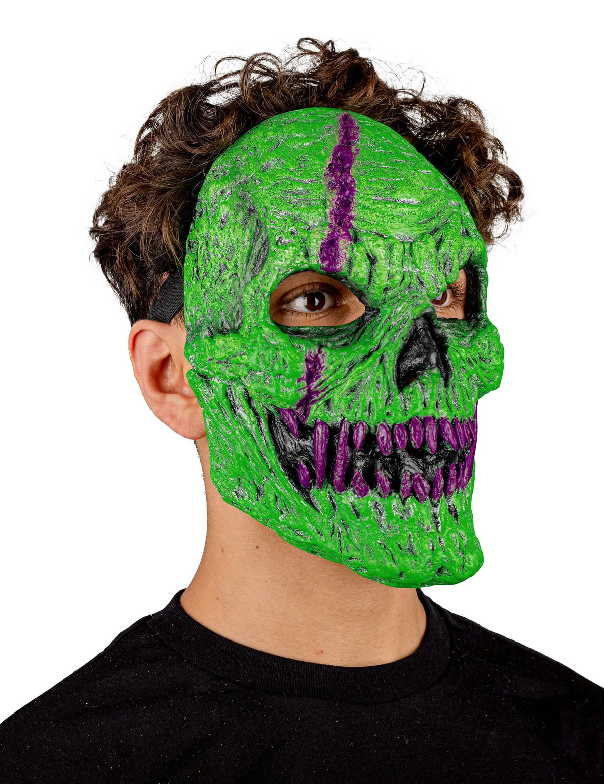 Masque squelette démoniaque pour adulte vert avec détails violets