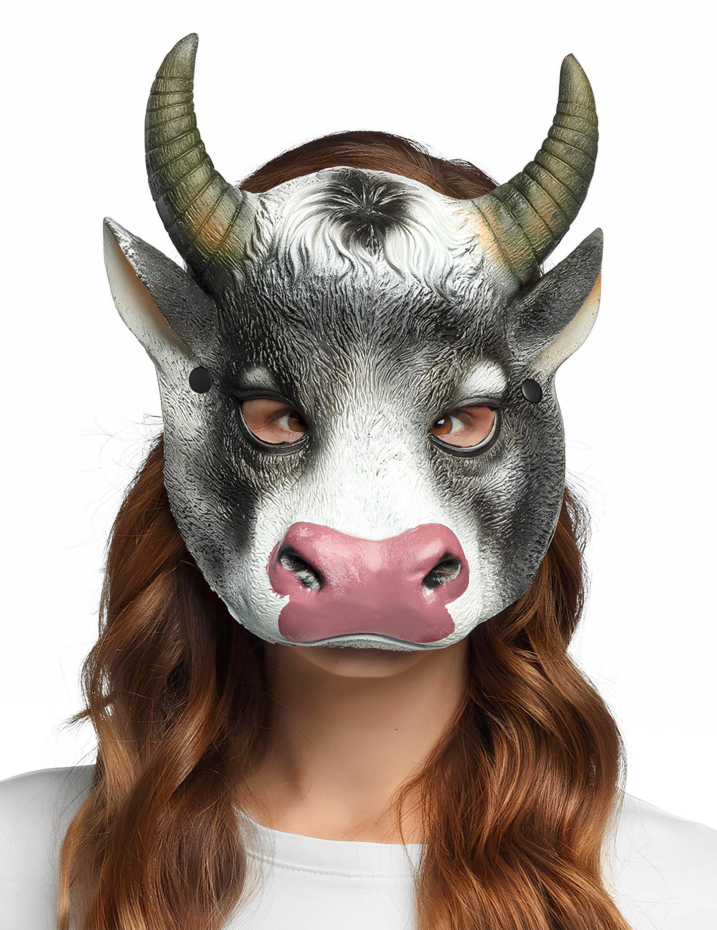 Masque de vache pour adultes et enfants noir et blanc avec cornes et museau rose