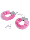 Menottes en fourrure pour adulte rose avec clés