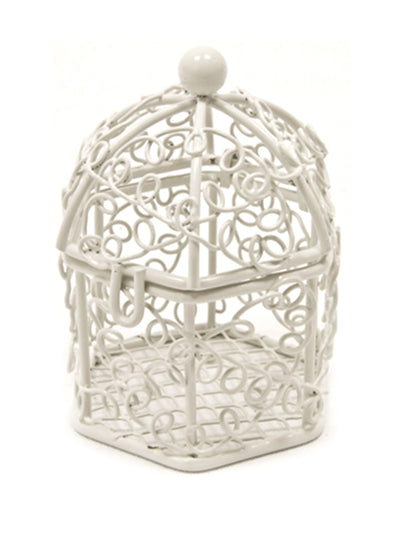 Mini cage à oiseaux en métal pour dragées blanche
