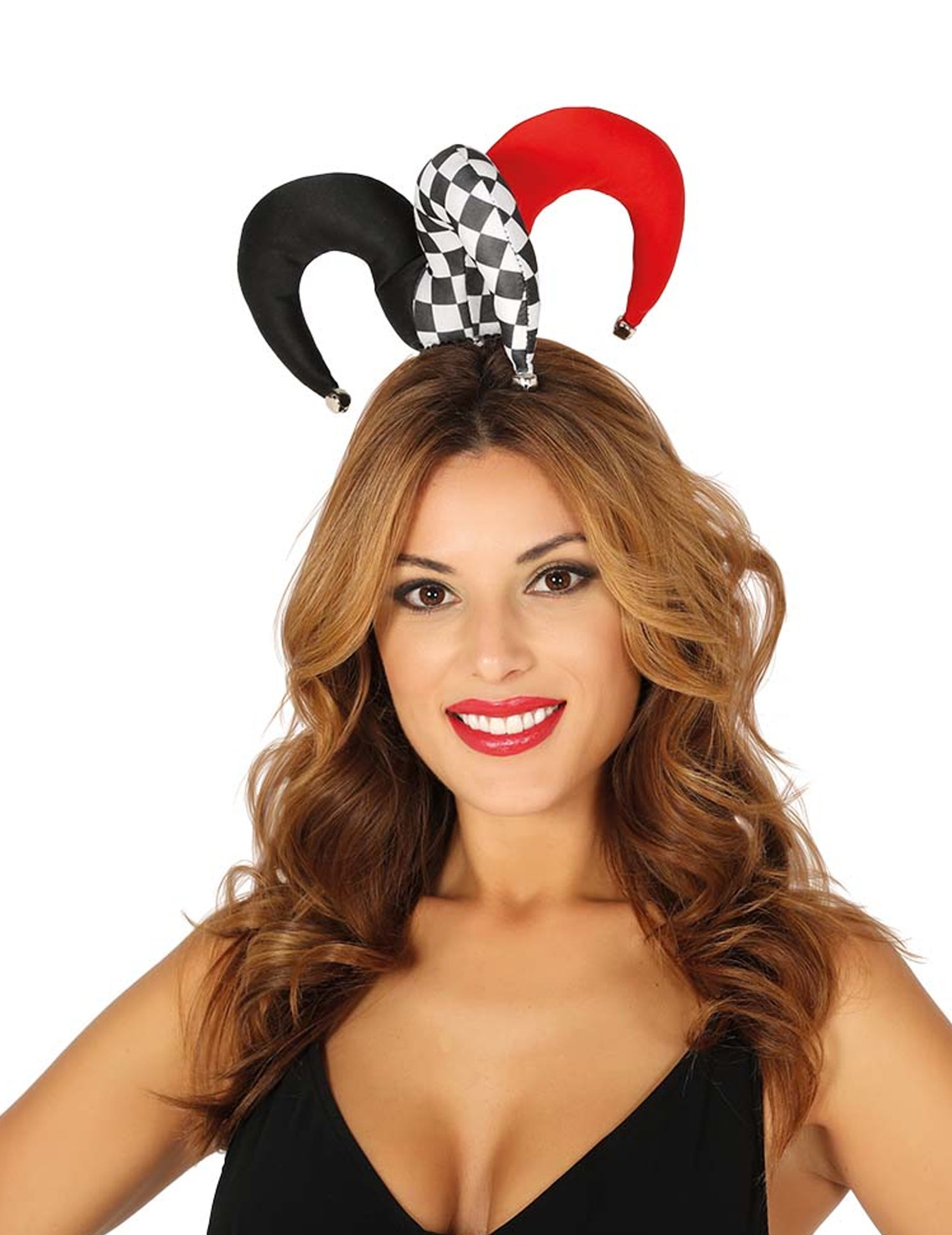 Mini chapeau bouffon pour adulte rouge et noir à carreaux