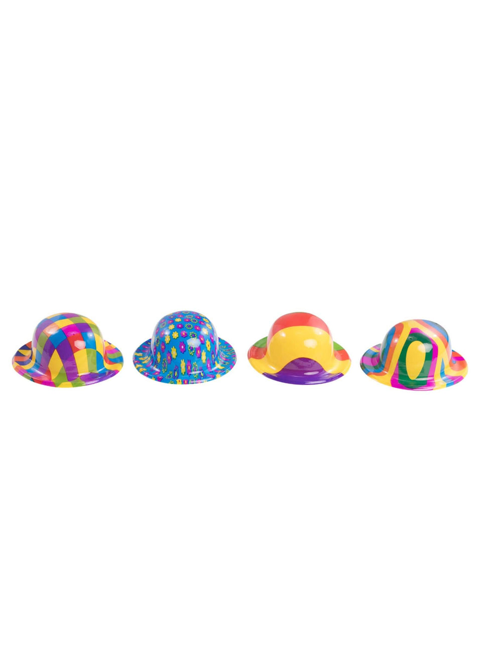 Mini muovinen clownin knallihattu aikuisille monivärinen, vaihtelevilla kuvioilla