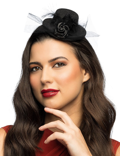 Mini chapeau pour femme noir avec rose et voile