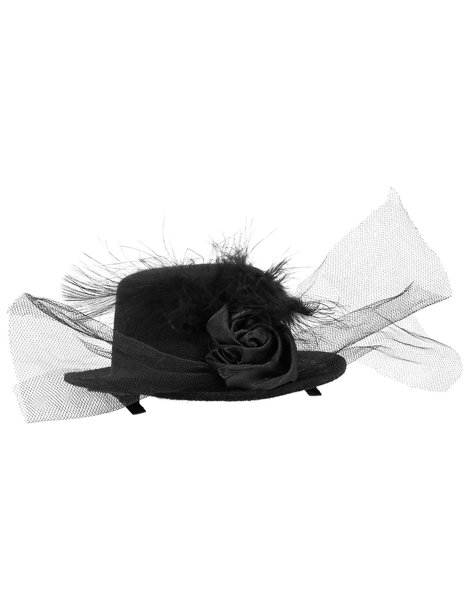 Vue de profil du mini chapeau pour femme noir