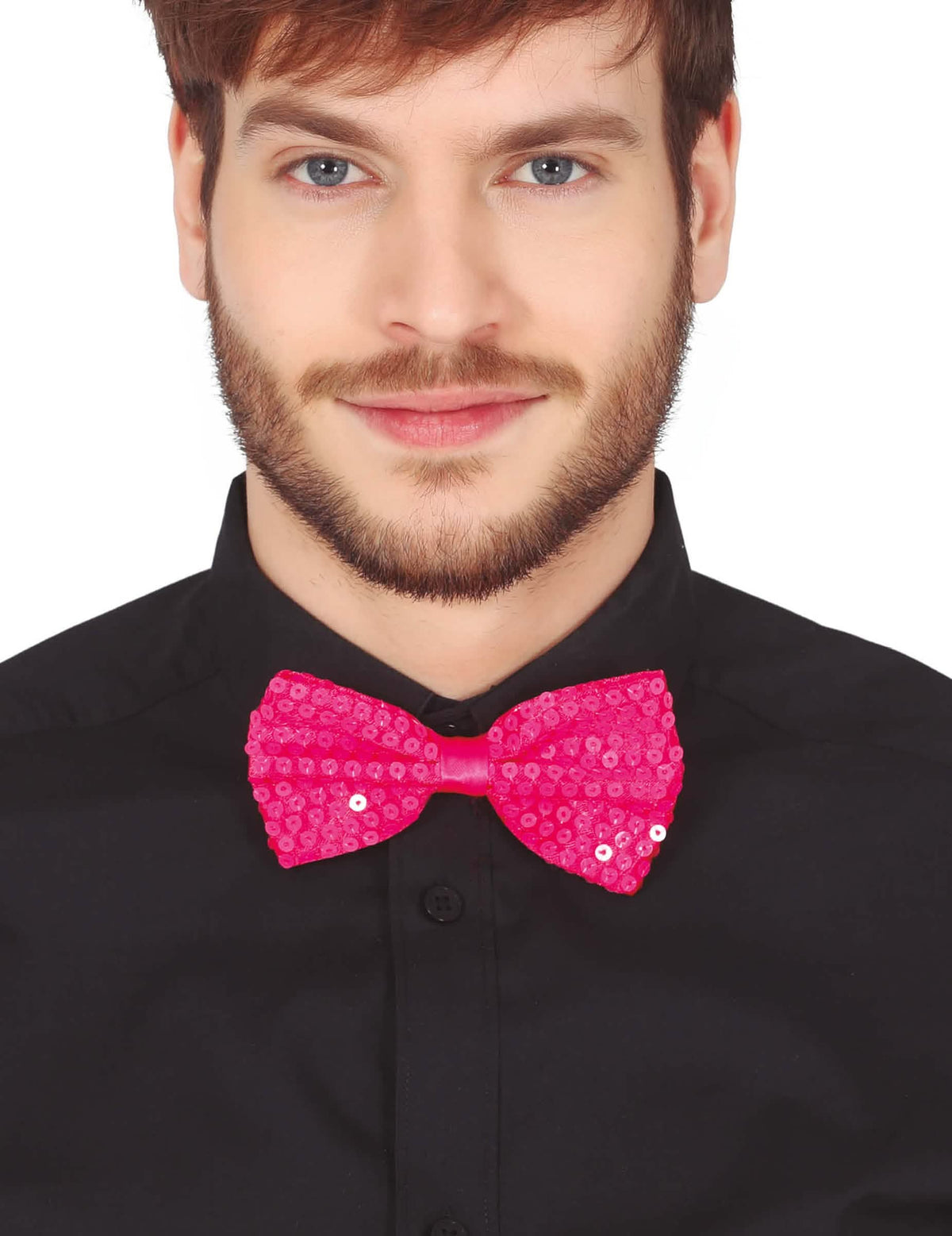 Nœud papillon à sequins pour adulte rose néon
