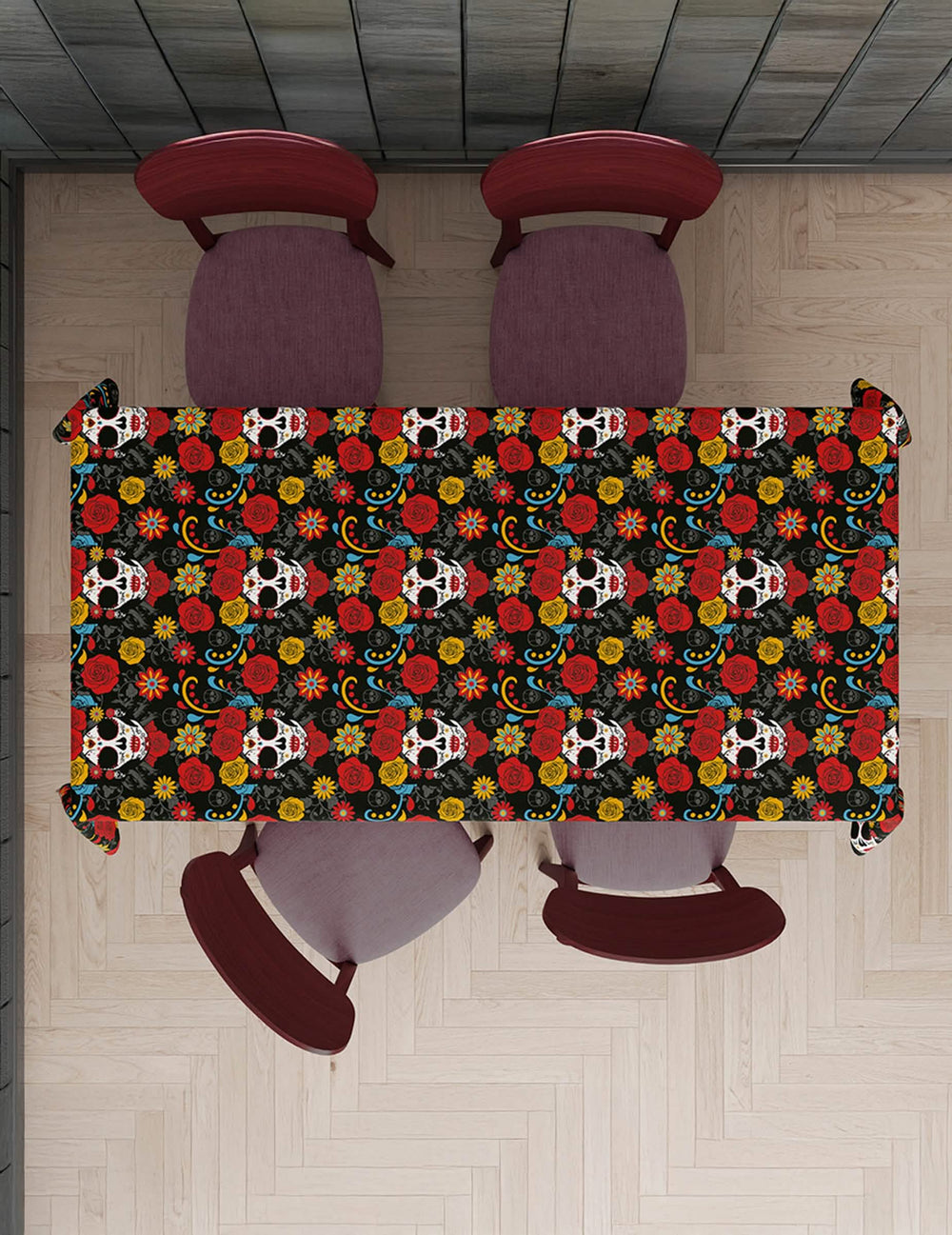Vue de dessus de la nappe Catrina Dia de los muertos