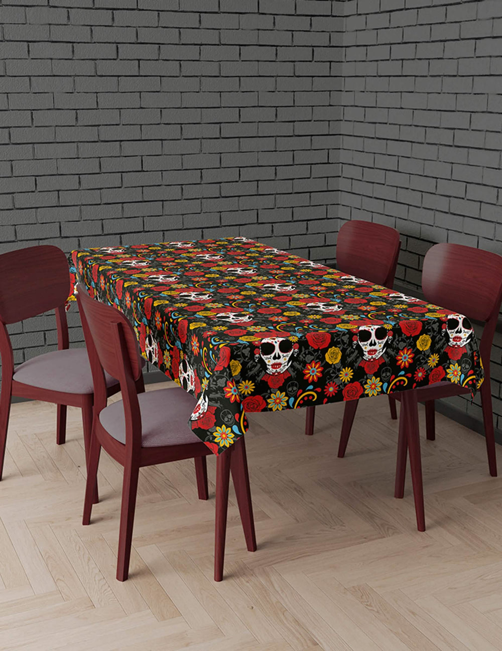Vue d'ensemble sur table de la nappe Catrina Dia de los muertos