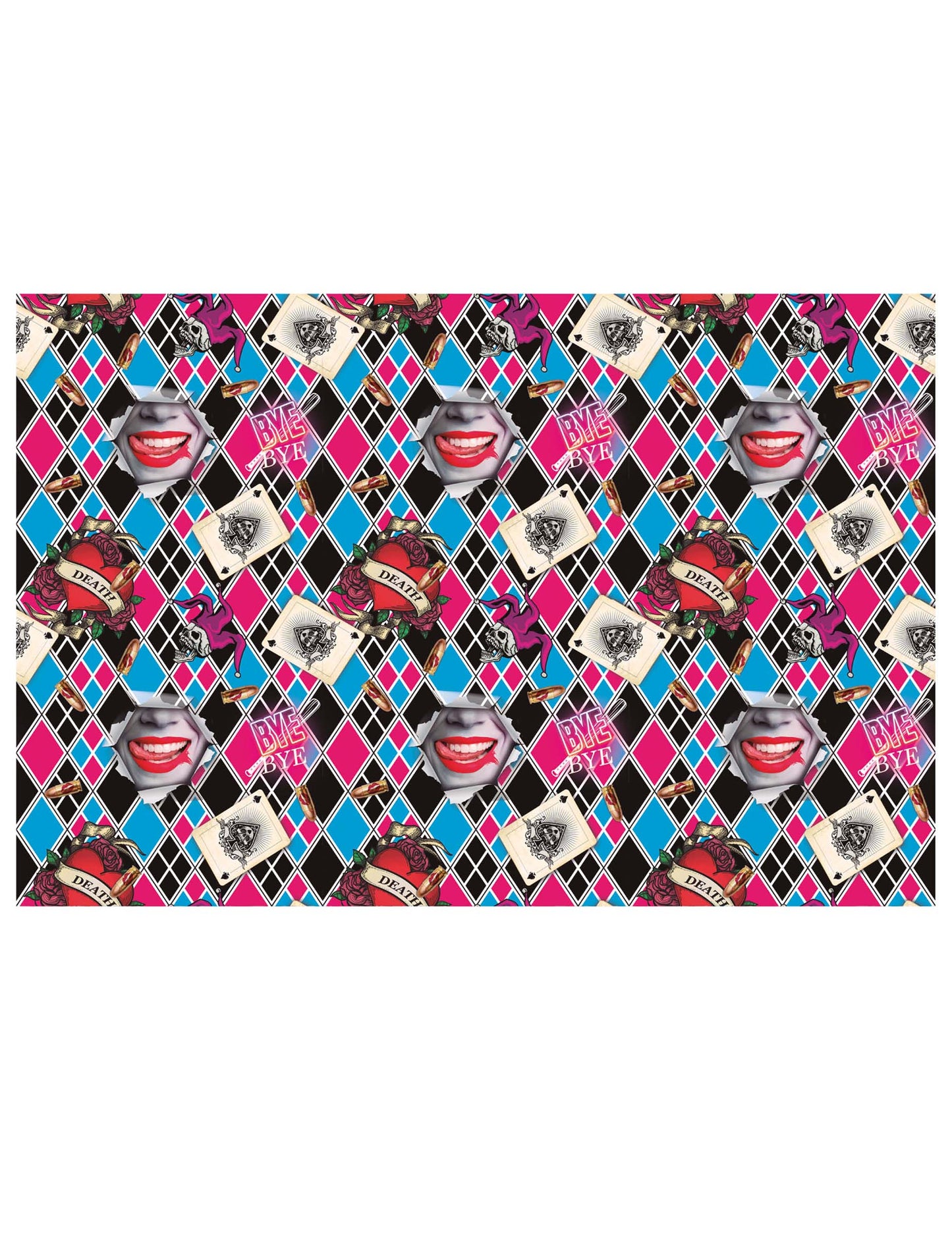 Détail des motifs harlequin et graphiques de la nappe Dangerous Girl
