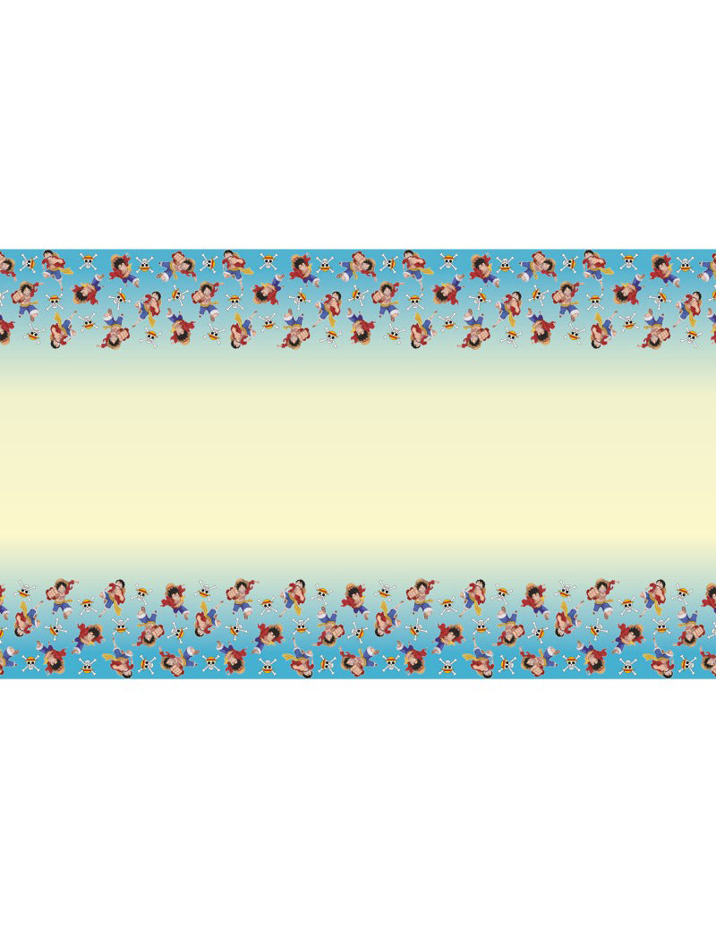 Nappe en papier recyclable One Piece pour fête bleue et jaune avec motifs Luffy