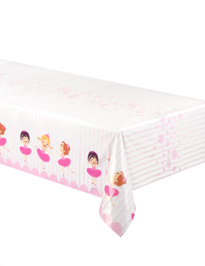 Nappe en plastique ballerines thème danse pour enfant rose et blanc à rayures