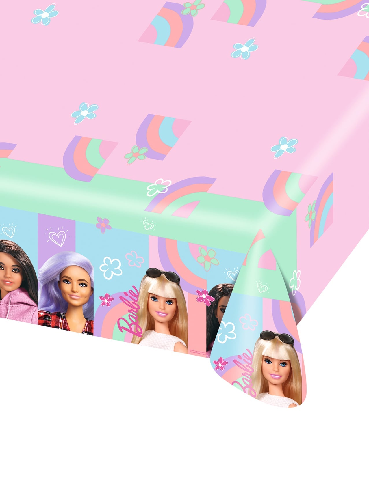 Nappe en plastique Barbie Sweet Life pour enfant rose avec poupées et motifs arc-en-ciel