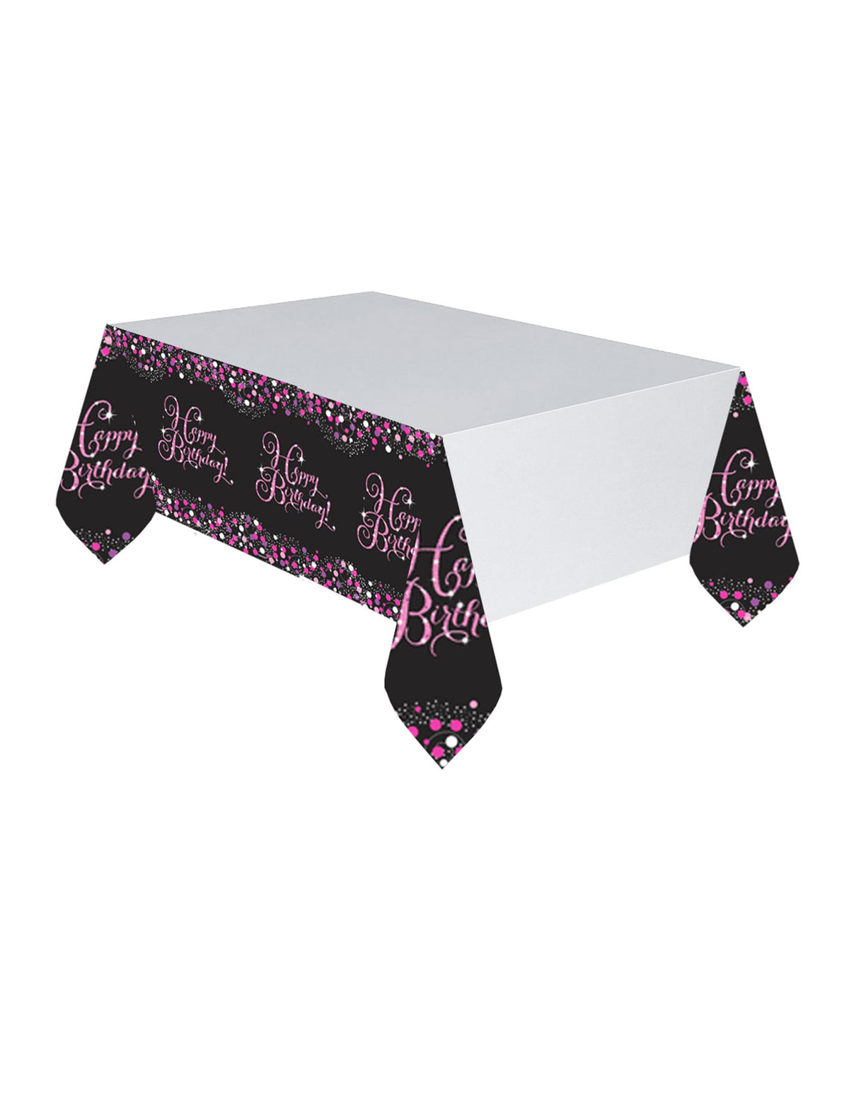 Nappe en plastique célébration pétillante Happy Birthday pour anniversaire rose et noir